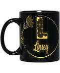 Coffee Mug Personalized Linsey Name & Initial Letter Monogram Floral Alphabet
