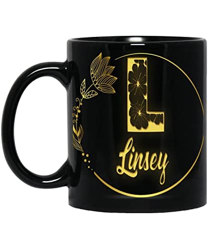 Coffee Mug Personalized Linsey Name & Initial Letter Monogram Floral Alphabet