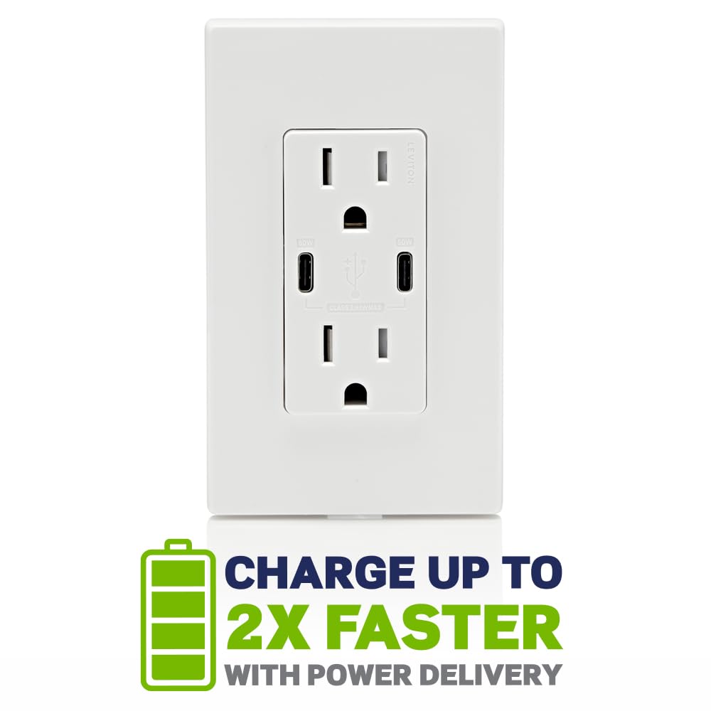 Leviton 30W (6A) USB Dual Type-C/C PowerT5635-W, White lot of 3