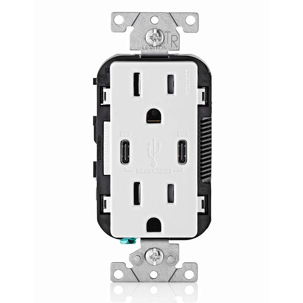 Leviton 30W (6A) USB Dual Type-C/C PowerT5635-W, White lot of 3