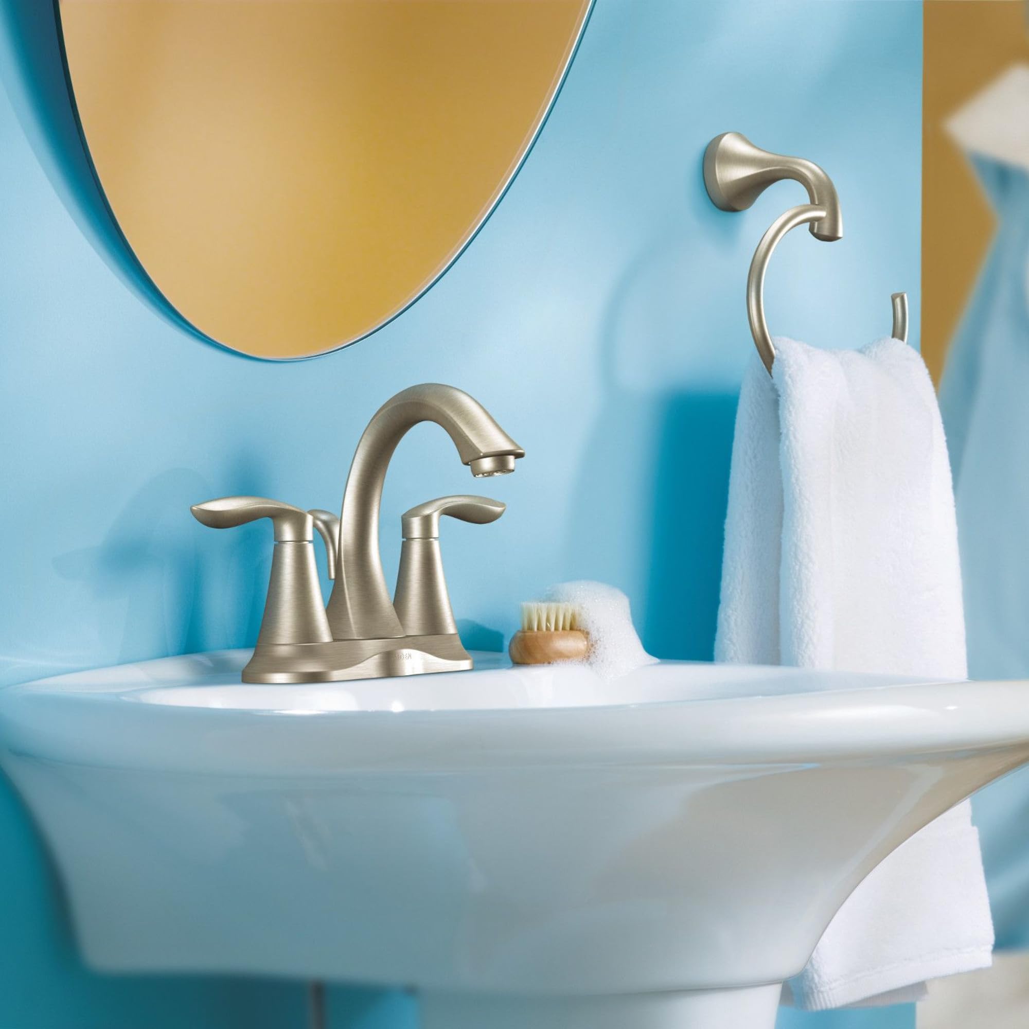 Moen 6410BN Eva 4" Centerset 2-Handle High-Arc Bathroom Faucet - Brushed Nickel - Like New
