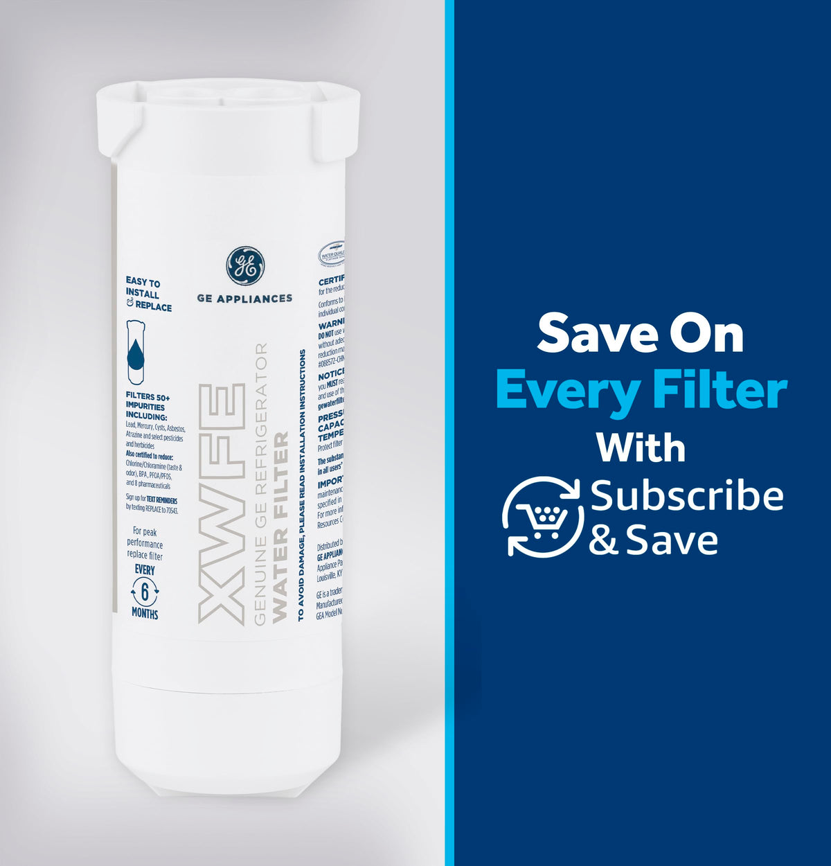 GE XWFE™ Refrigerator Water Filter, Genuine Filter, Guaranteed Fit, 1-pack