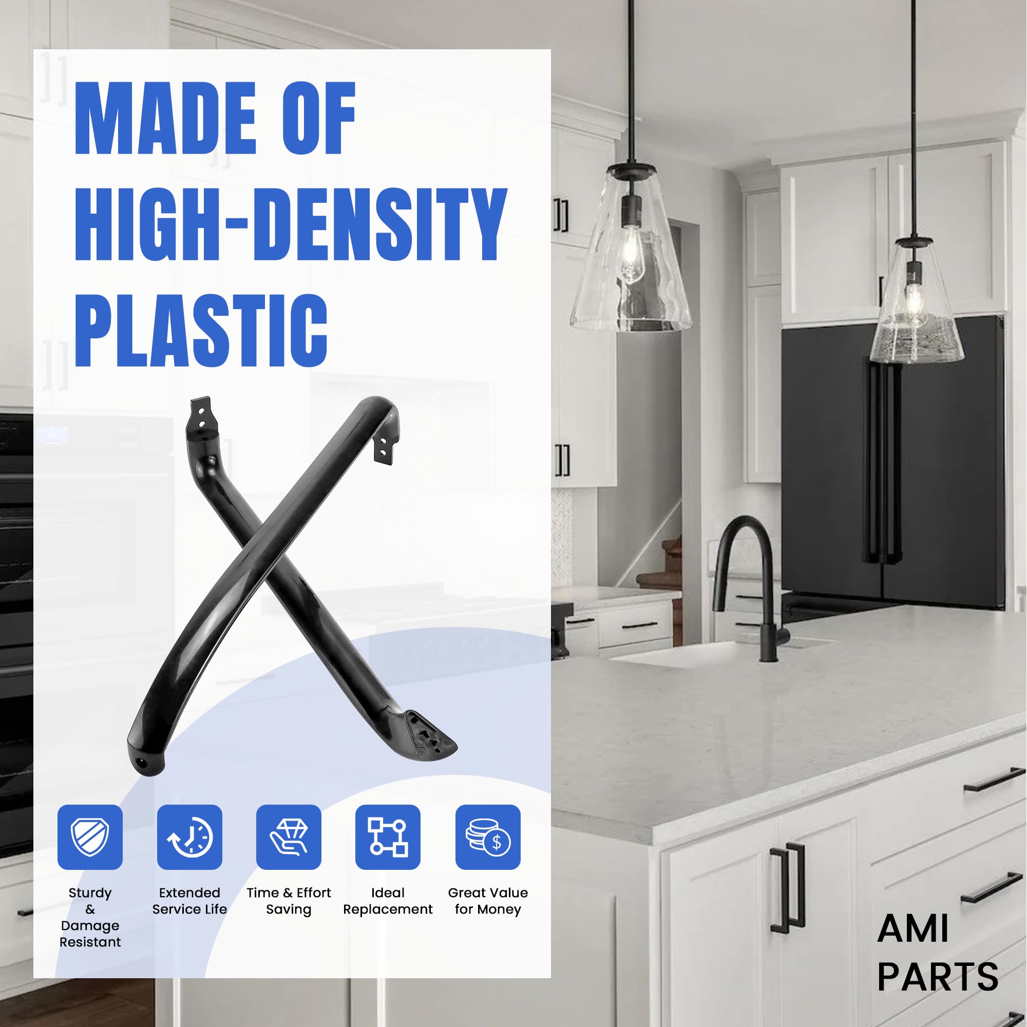 AMI PARTS WR12X22183 Refrigerator Door Handle (Black) Replaces WR12X11008 WR12X11009 WR12X20142 3290412 AP5948588 PS9494525 EAP9494525(2 Pack)