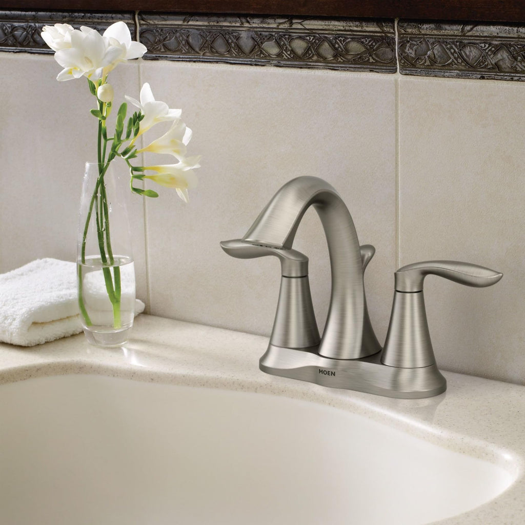 Moen 6410BN Eva 4" Centerset 2-Handle High-Arc Bathroom Faucet - Brushed Nickel - Like New