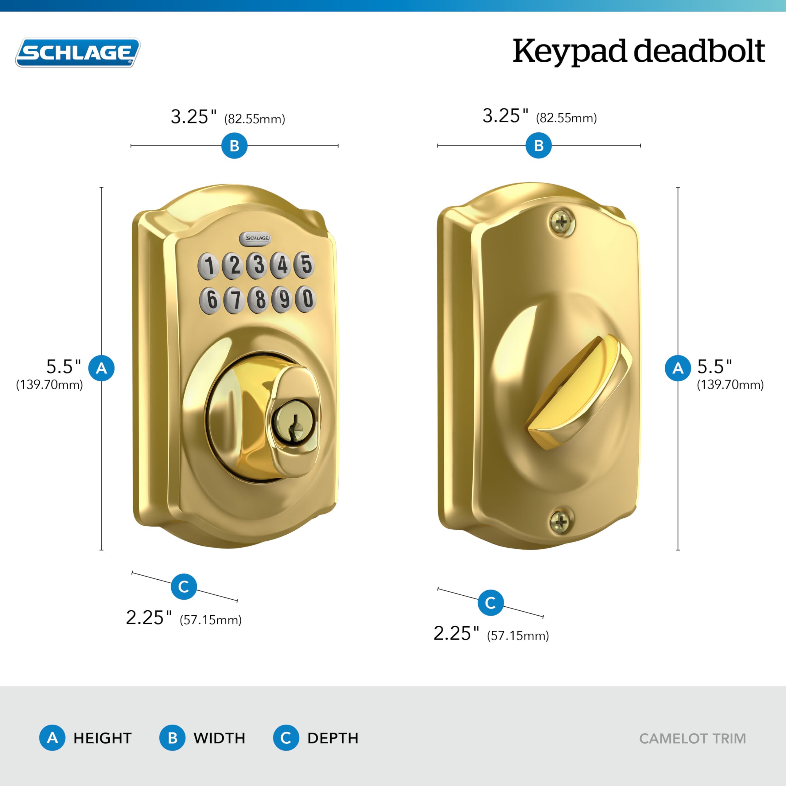 Schlage Camelot Electronic Keypad Deadbolt Lock, Keyless Front Door Entry,