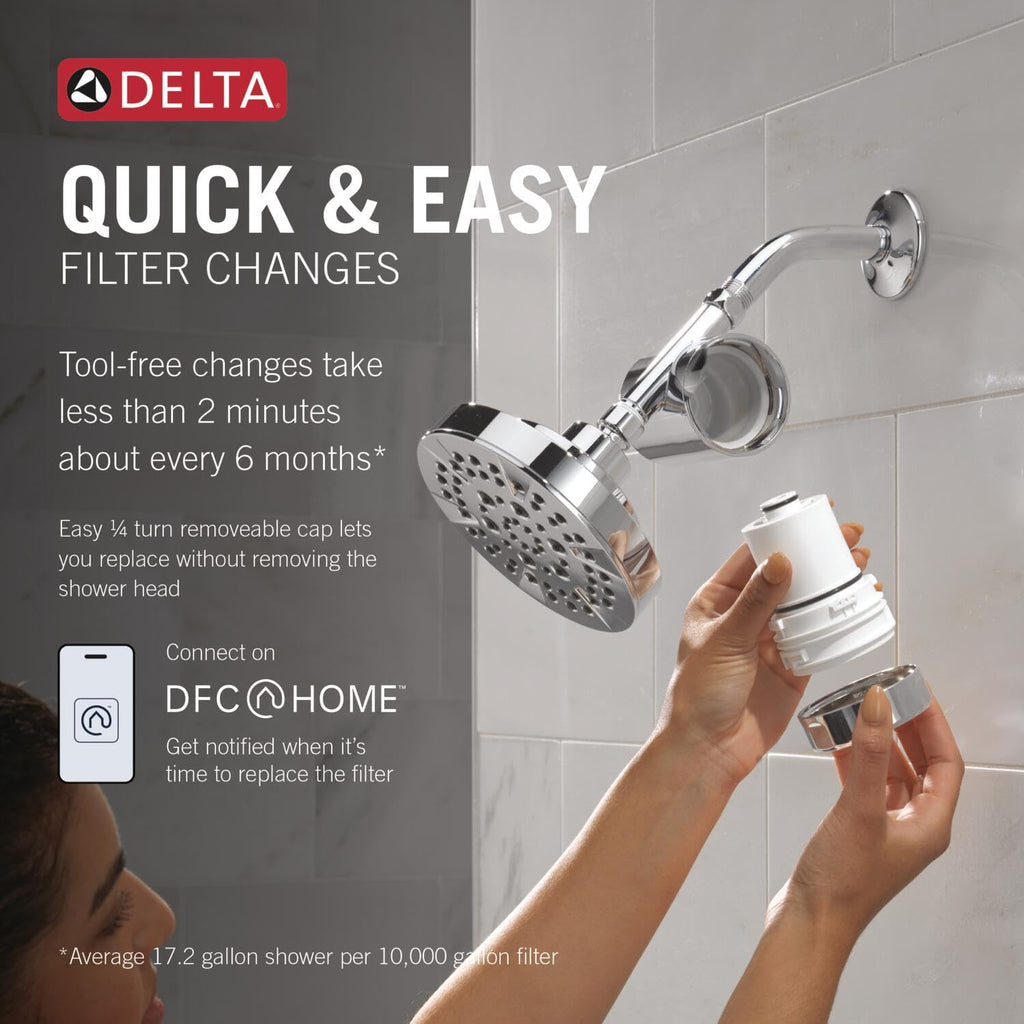 Delta Faucet Clarifi Standard Shower Filter Attachment with Filter, Shower Water Filter, Shower Head Filter, Chrome 7SF100