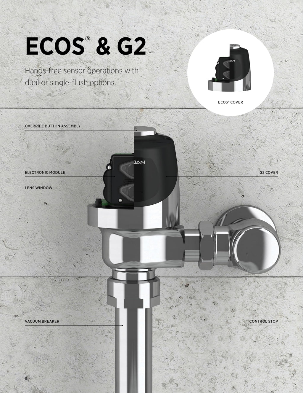 Sloan G2 Optima Plus 8111 Exposed Sensor Water Closet Flushometer, 1.28 GPF