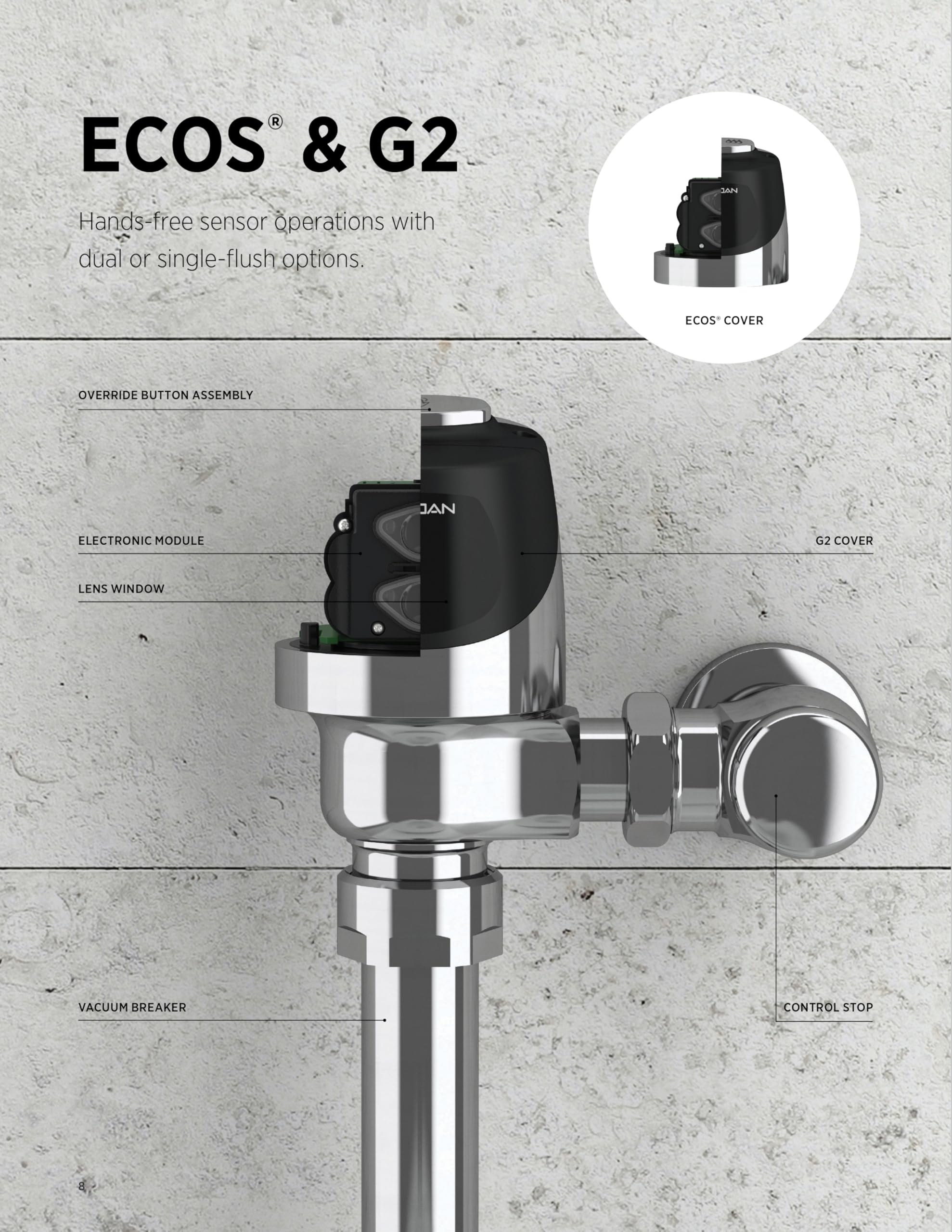 Sloan G2 Optima Plus 8111 Exposed Sensor Water Closet Flushometer, 1.28 GPF