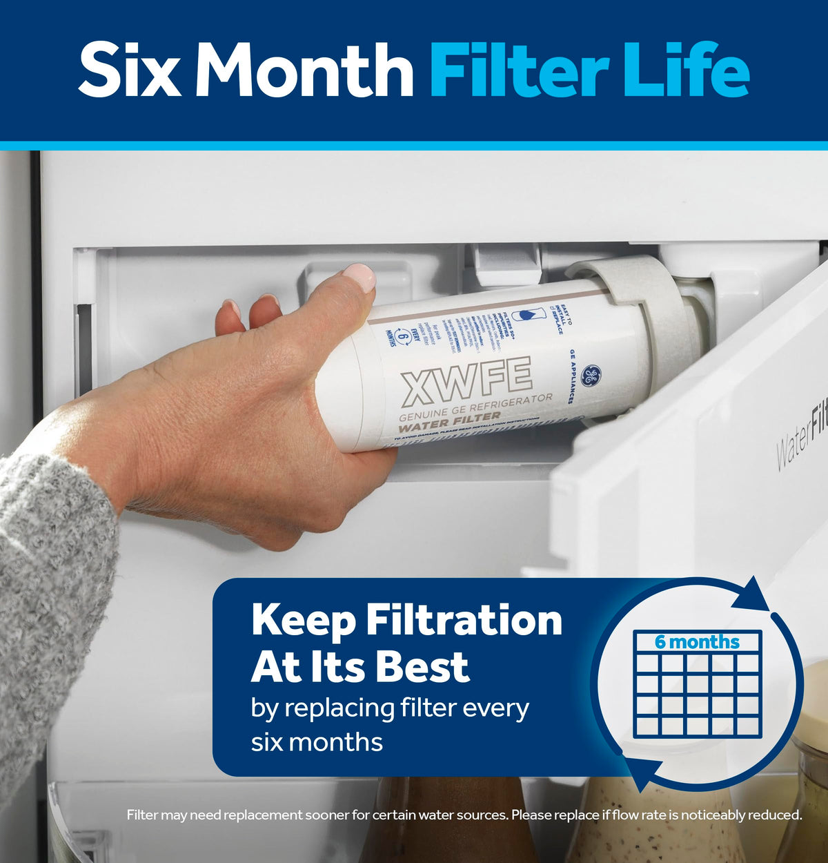 GE XWFE™ Refrigerator Water Filter, Genuine Filter, Guaranteed Fit, 1-pack
