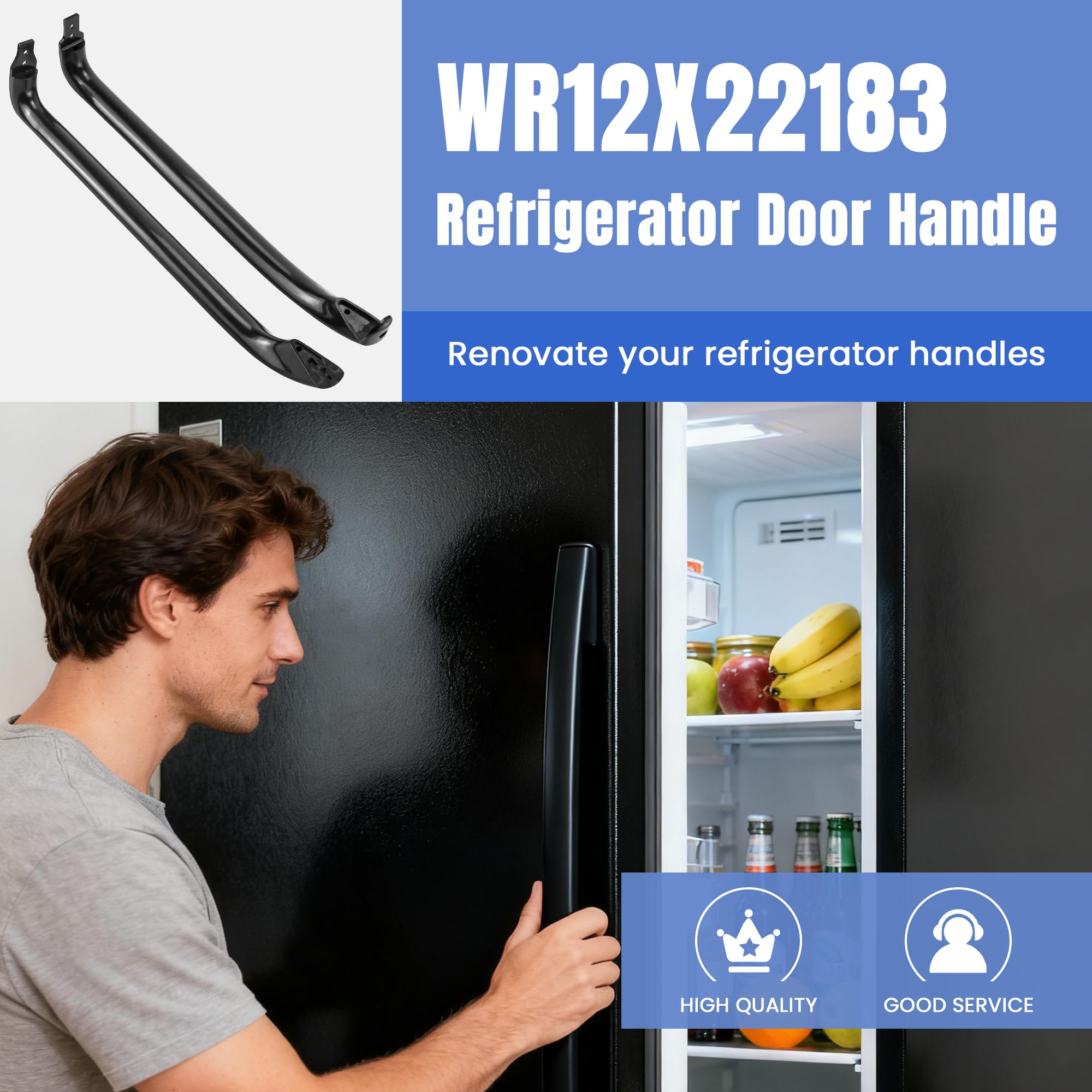 AMI PARTS WR12X22183 Refrigerator Door Handle (Black) Replaces WR12X11008 WR12X11009 WR12X20142 3290412 AP5948588 PS9494525 EAP9494525(2 Pack)