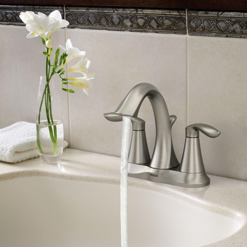 Moen 6410BN Eva 4" Centerset 2-Handle High-Arc Bathroom Faucet - Brushed Nickel - Like New