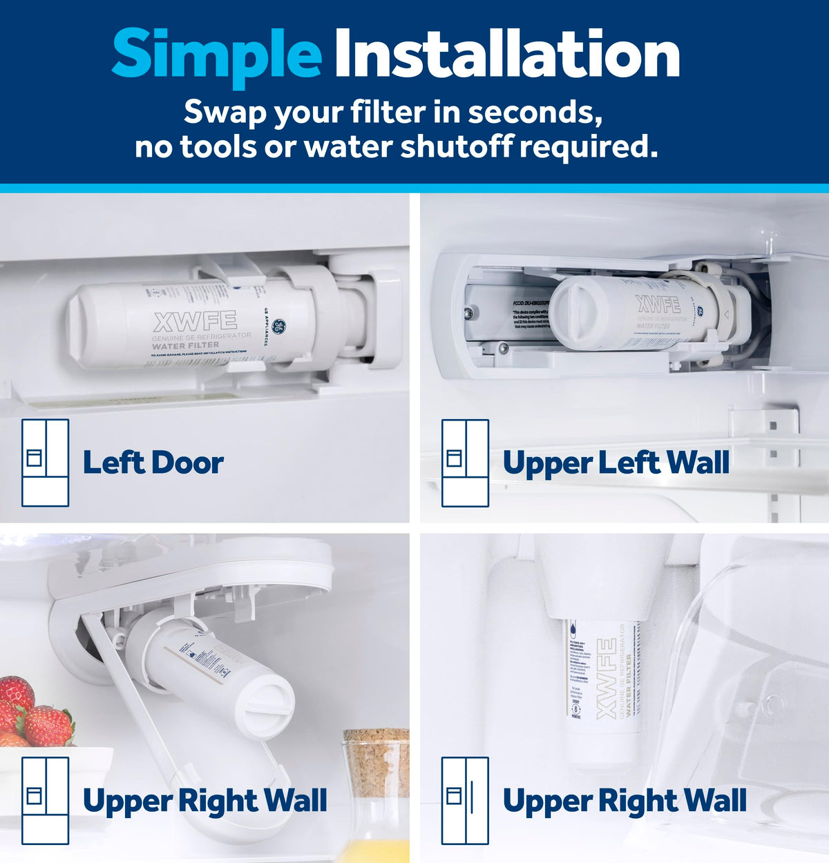 GE XWFE™ Refrigerator Water Filter, Genuine Filter, Guaranteed Fit, 1-pack