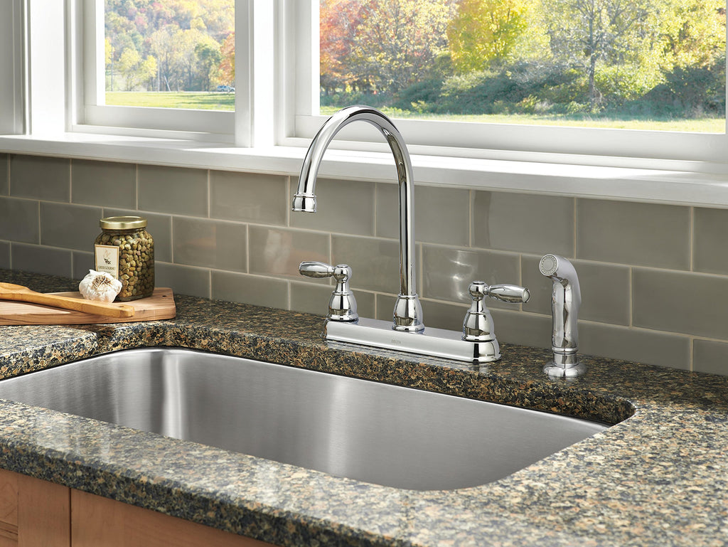 Delta Faucet 21988LF Two Handle Kitchen Faucet with Spray, Chrome