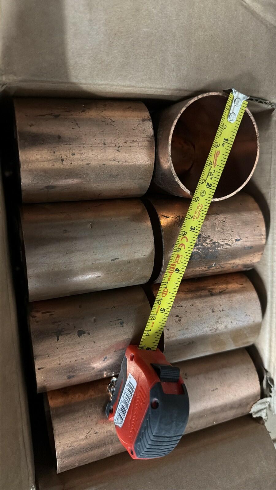 8 Copper Pipe Coupling Fittings 2 Inch ID Plumbing - Very Good