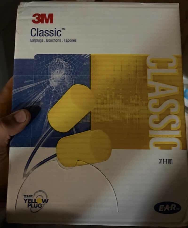 3M E-A-R Classic Corded Foam Earplugs NRR 29dB Yellow Disposable 10 box