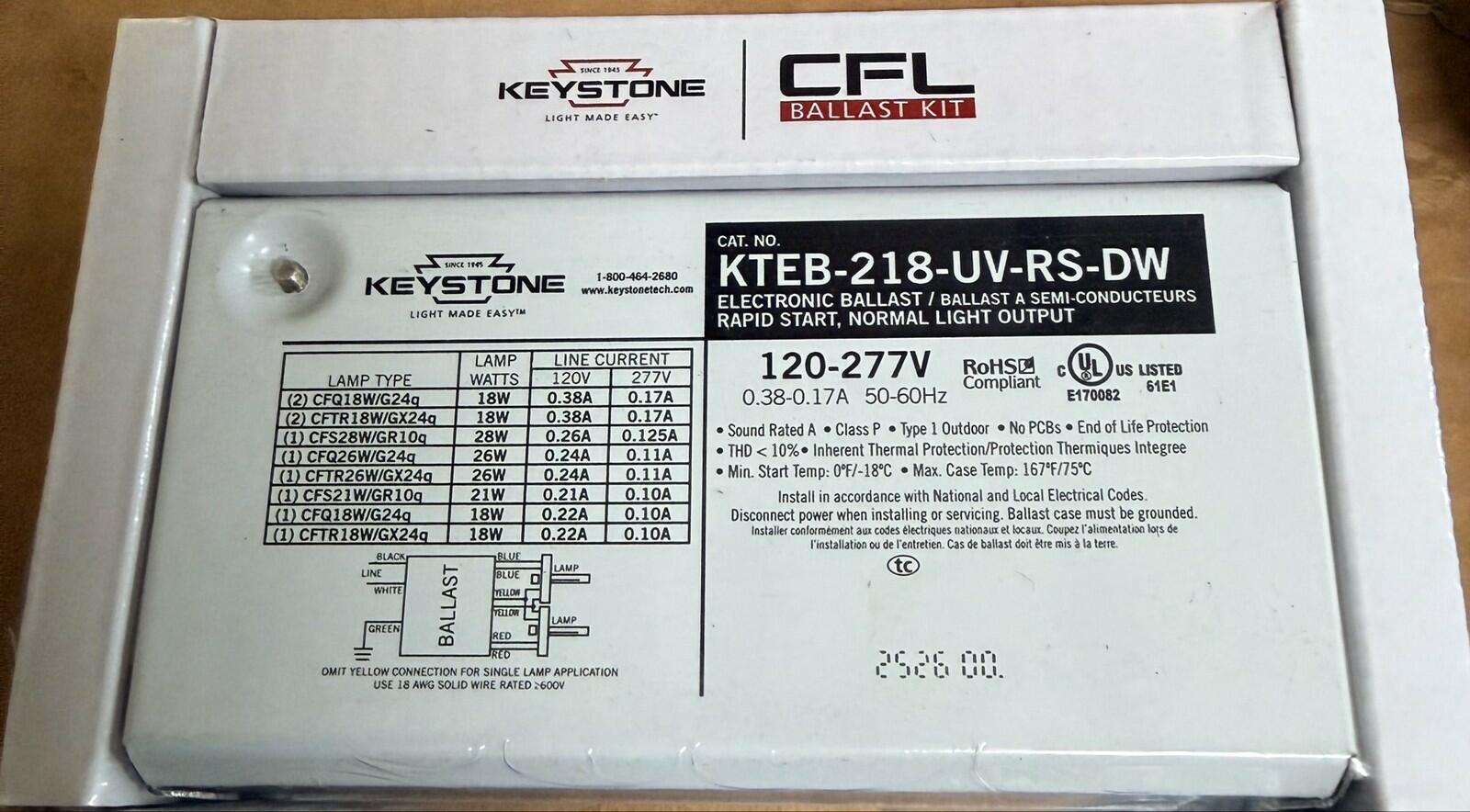 Keystone KTEB-218-UV-RS-DW CFL Electronic Ballast Kit 120-277V  of 10