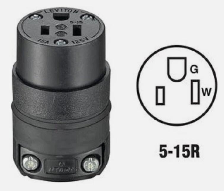 (10)-Leviton 15A 125V 3-Wire 2-Pole NEMA 5-15R Electric Cord Connector 515CR