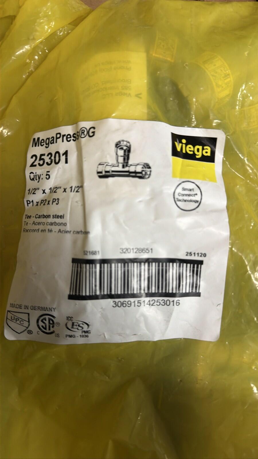 Viega MegaPress G 25301 1/2" x 1/2" x 1/2" Tee Carbon Steel Qty 5