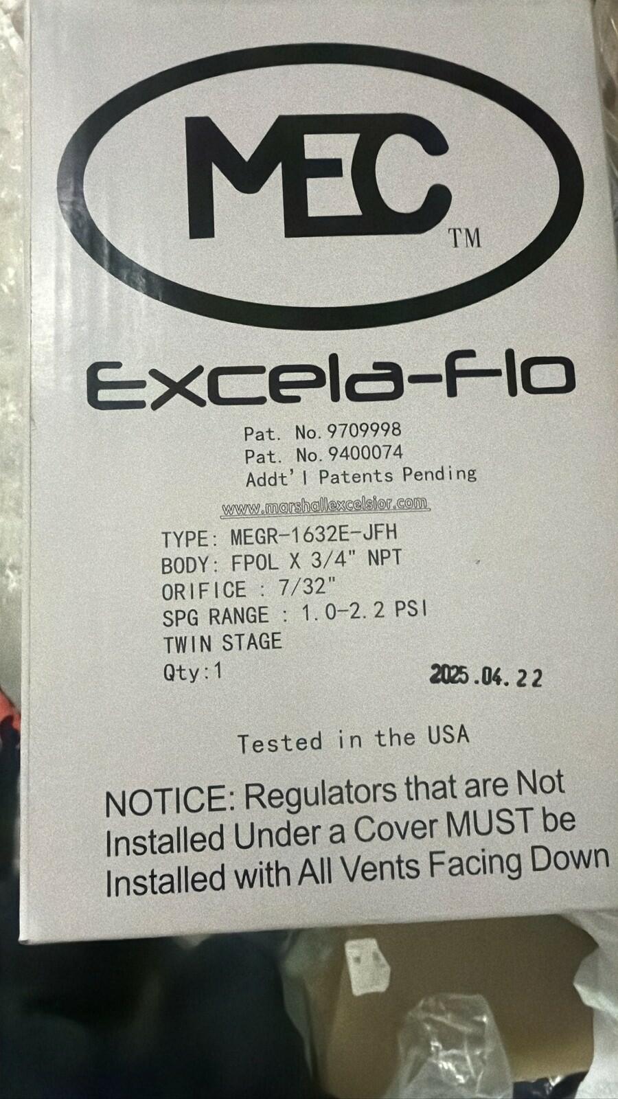 MEC Excela-Flo MEGR-1632E-JFH Twin Stage Propane Regulator FPOL x 3/4 NPT