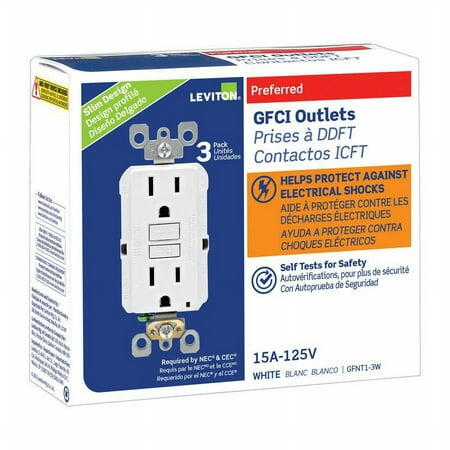 Leviton Smartlockpro 15a Self-Test Slim Gfci Duplex Outlet (White) Package Of 3