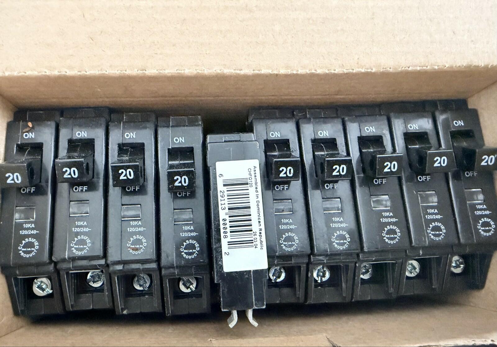 Eaton Cutler-Hammer CHFQ120 20A 1P CH Circuit Breaker Box of 10
