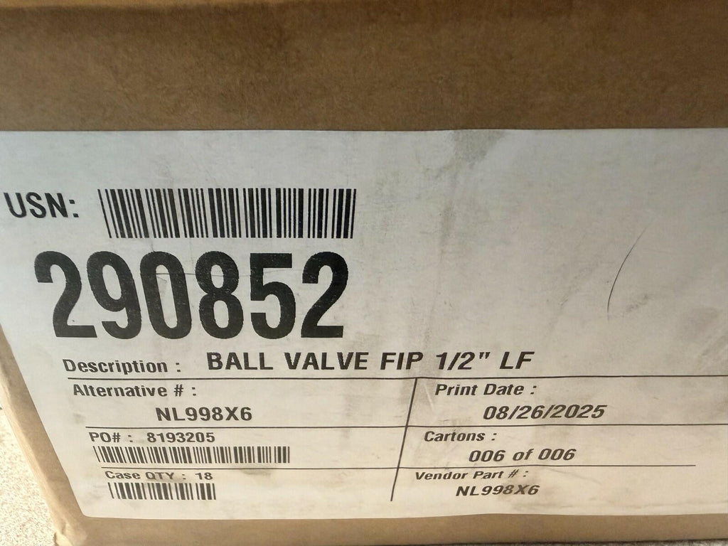 Lot of 18 NIBCO NL998X6 1/2" FIP Lead Free Ball Valve