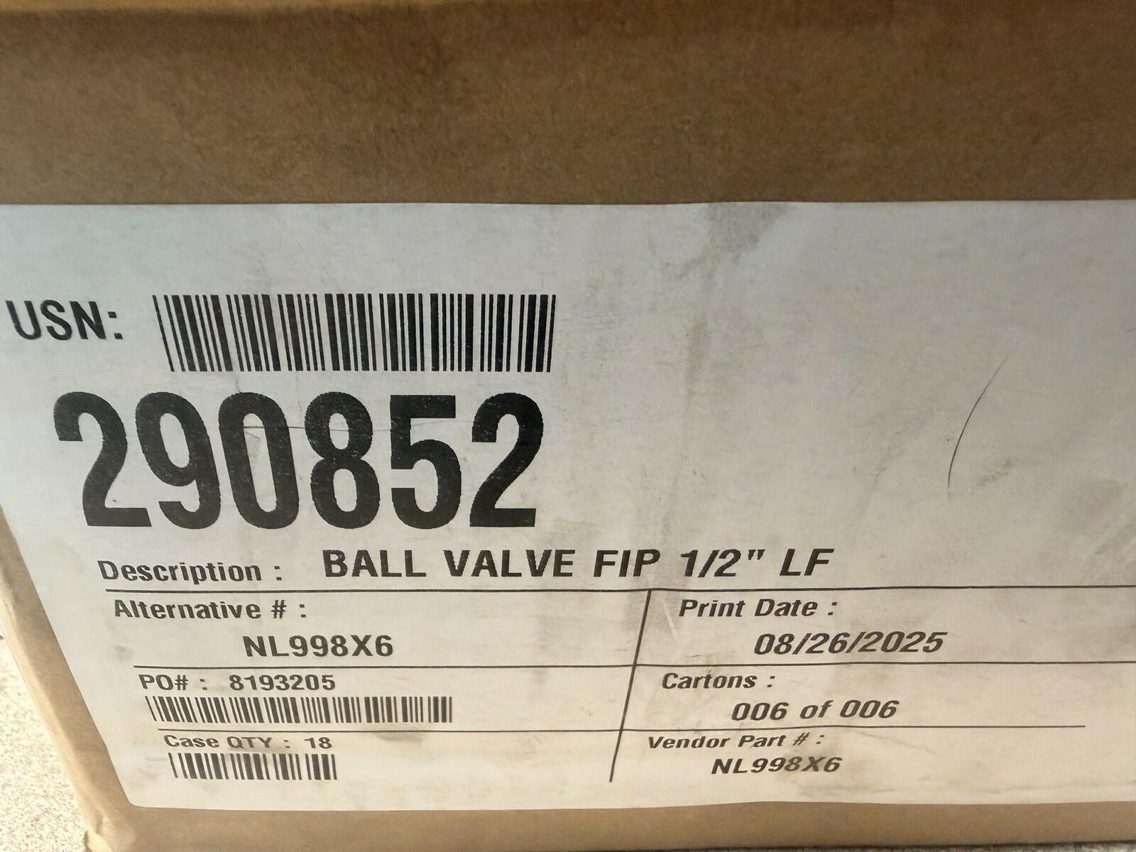 Lot of 18 NIBCO NL998X6 1/2" FIP Lead Free Ball Valve