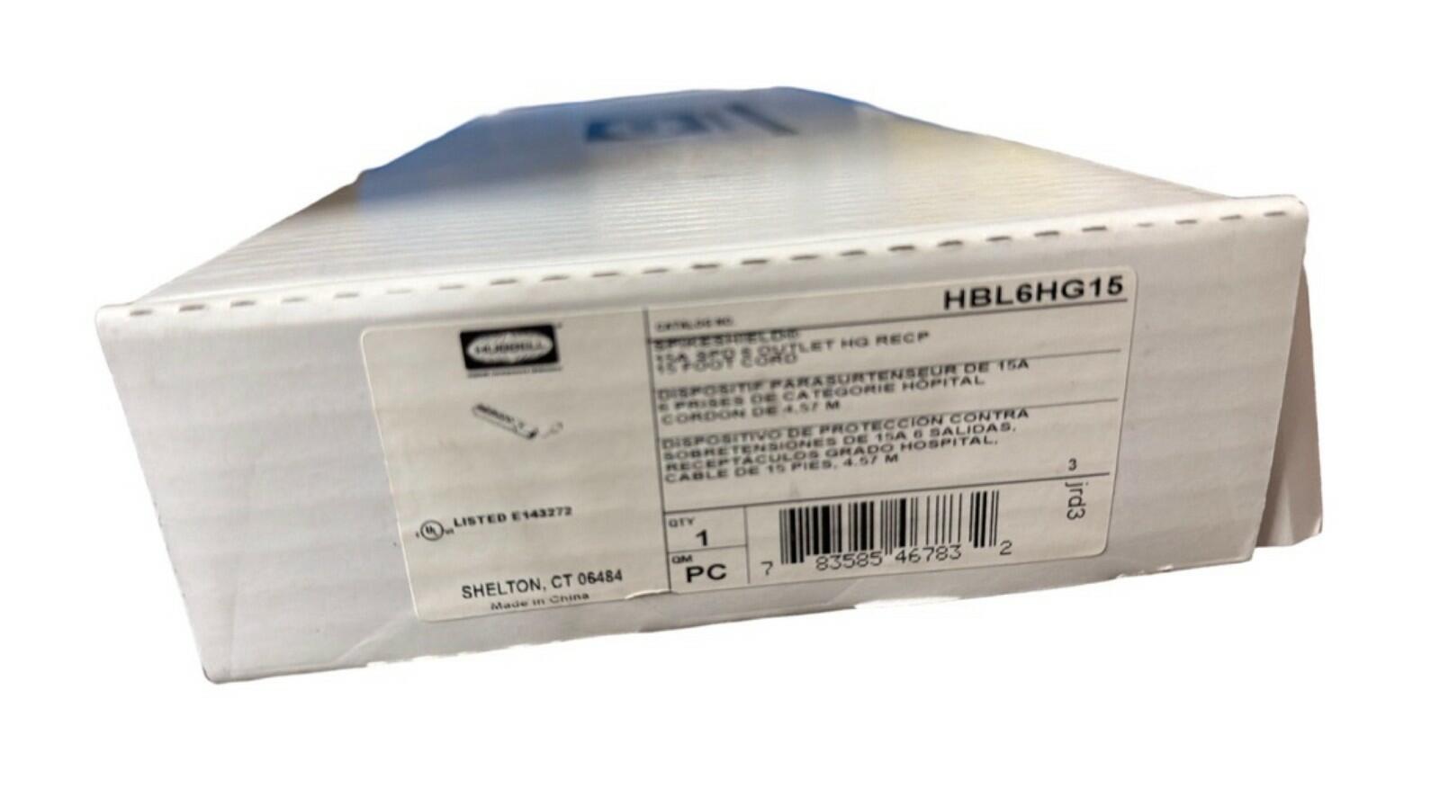 Hubbell SpikeShield HBL6HG15 6-Outlet Hospital Grade Strip 15A 15ft
