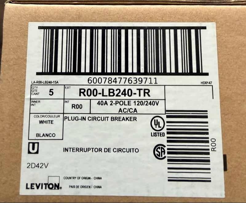 Leviton LB240-TR 40A 2-Pole 120/240V Breaker Thermal Magnetic lot of 5