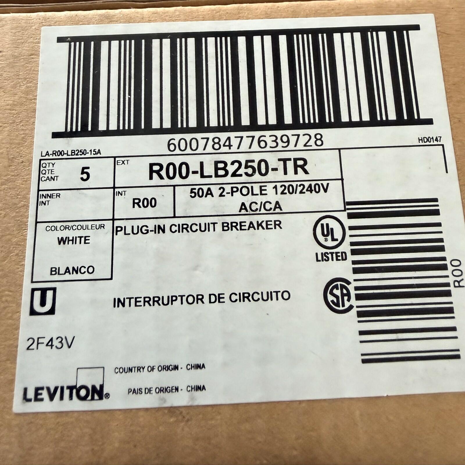 Leviton LB250-TR 50A 2P Breaker 120/240V 10kA lot of 5