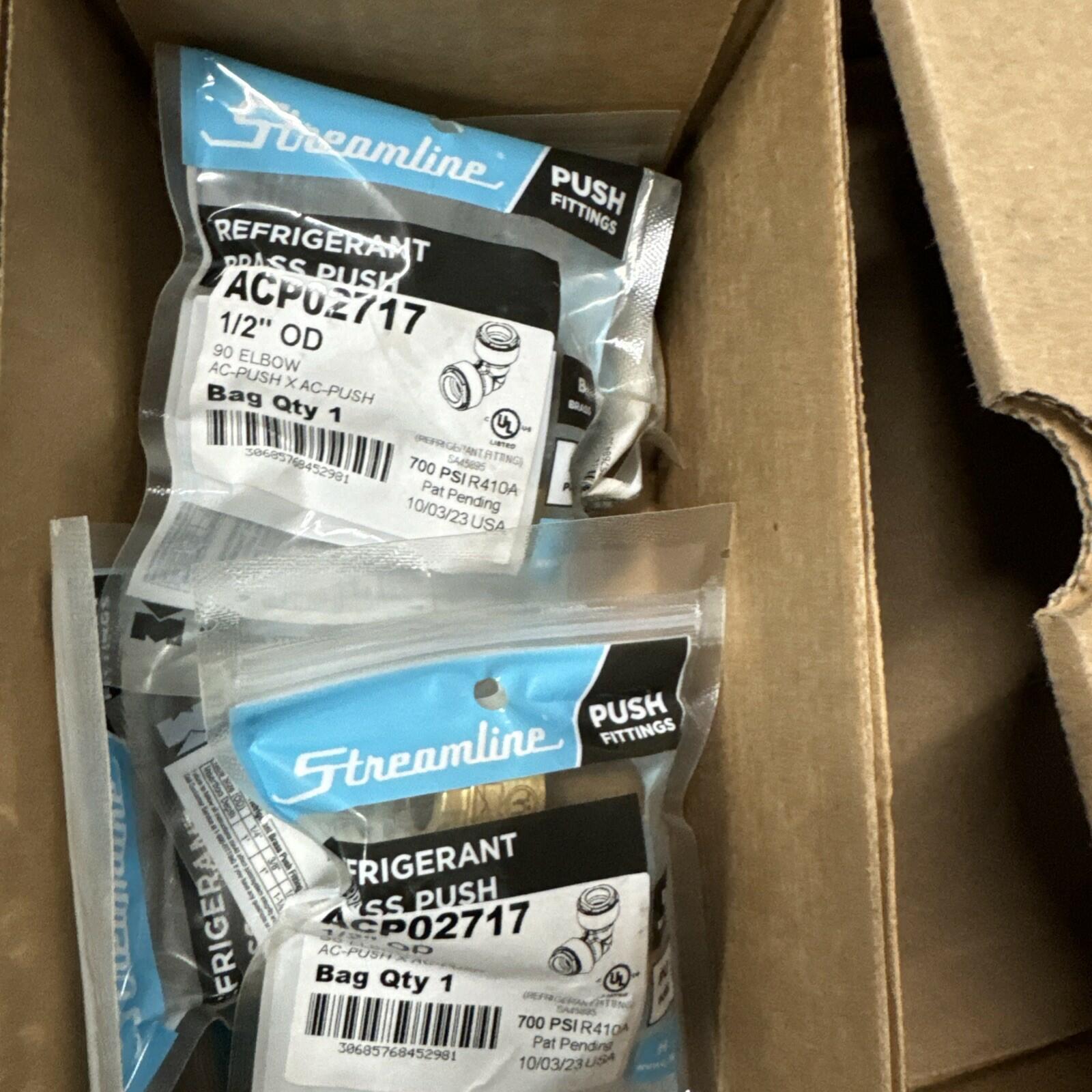 A Lot of （7）ACP02717 1/2" O.D. Refrigerant Brass Push Fitting 90° Elbow
