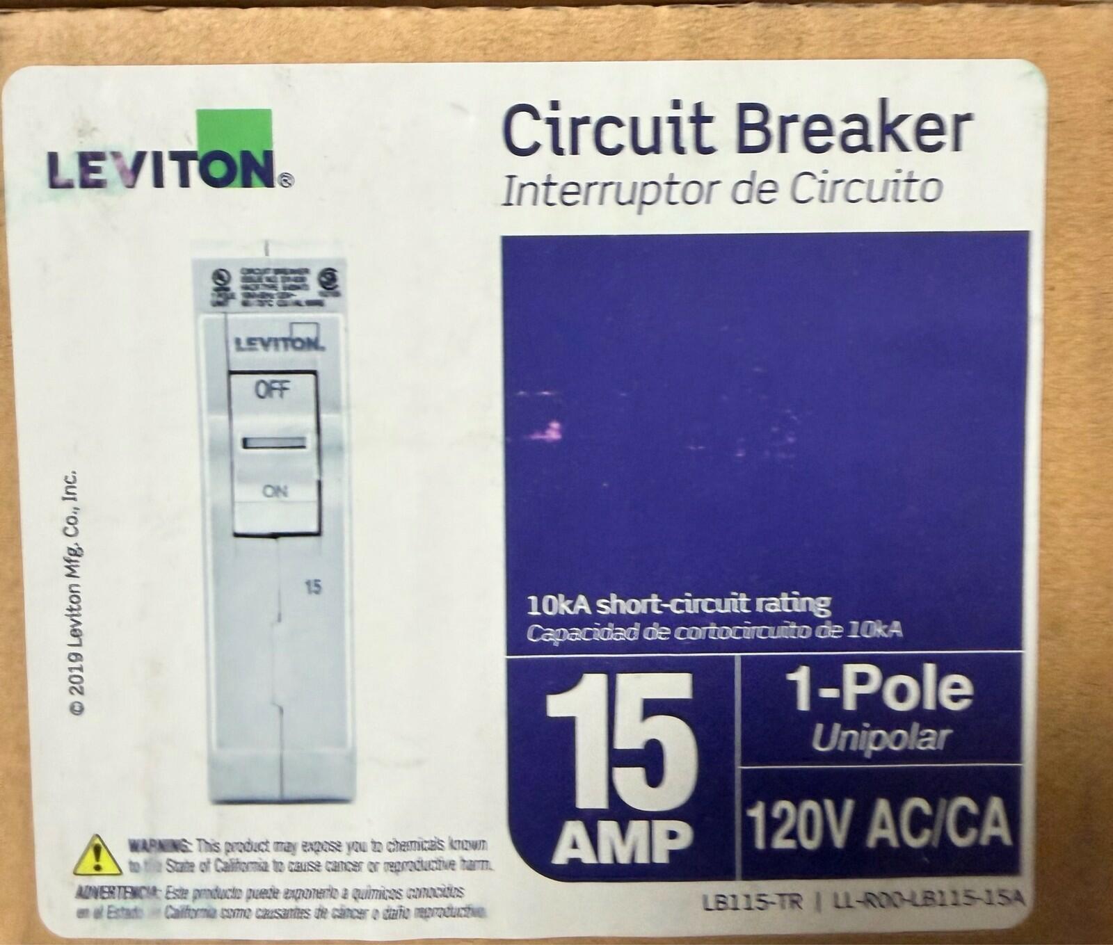 Leviton LB115-TR 15A 1-Pole 120V Circuit Breaker 10kA  box/10 piecs