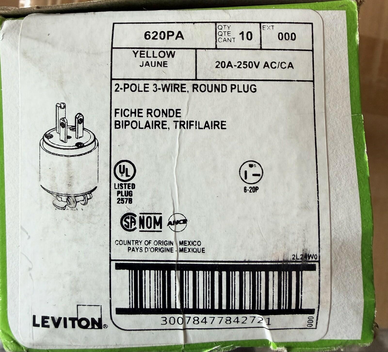 Leviton 620PA 20A 250V 2-Pole 3-Wire 6-20P Yellow Plug