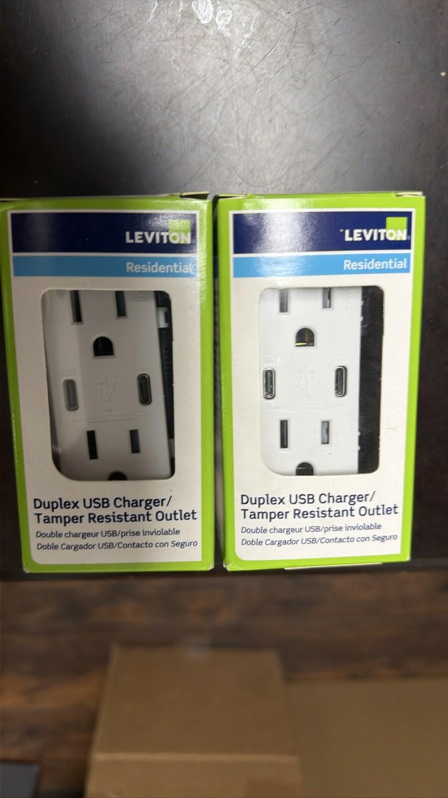 Leviton T5632-W Duplex USB Charger Tamper-Resistant Outlet 15A White lot 2