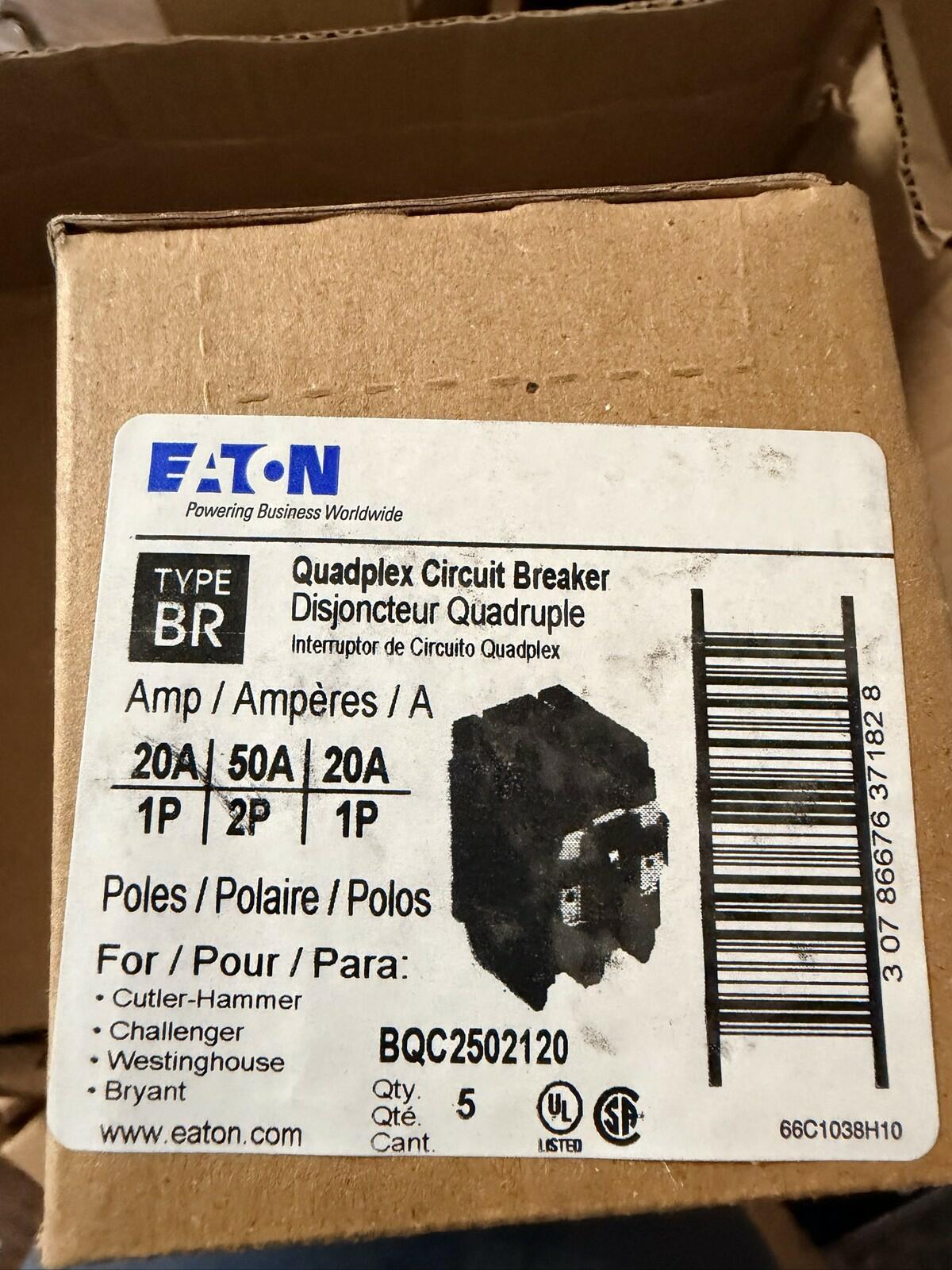 Eaton BQC2502120 BR Quadplex 20A 50A 4-Pole 120/240V Breaker lot of 5