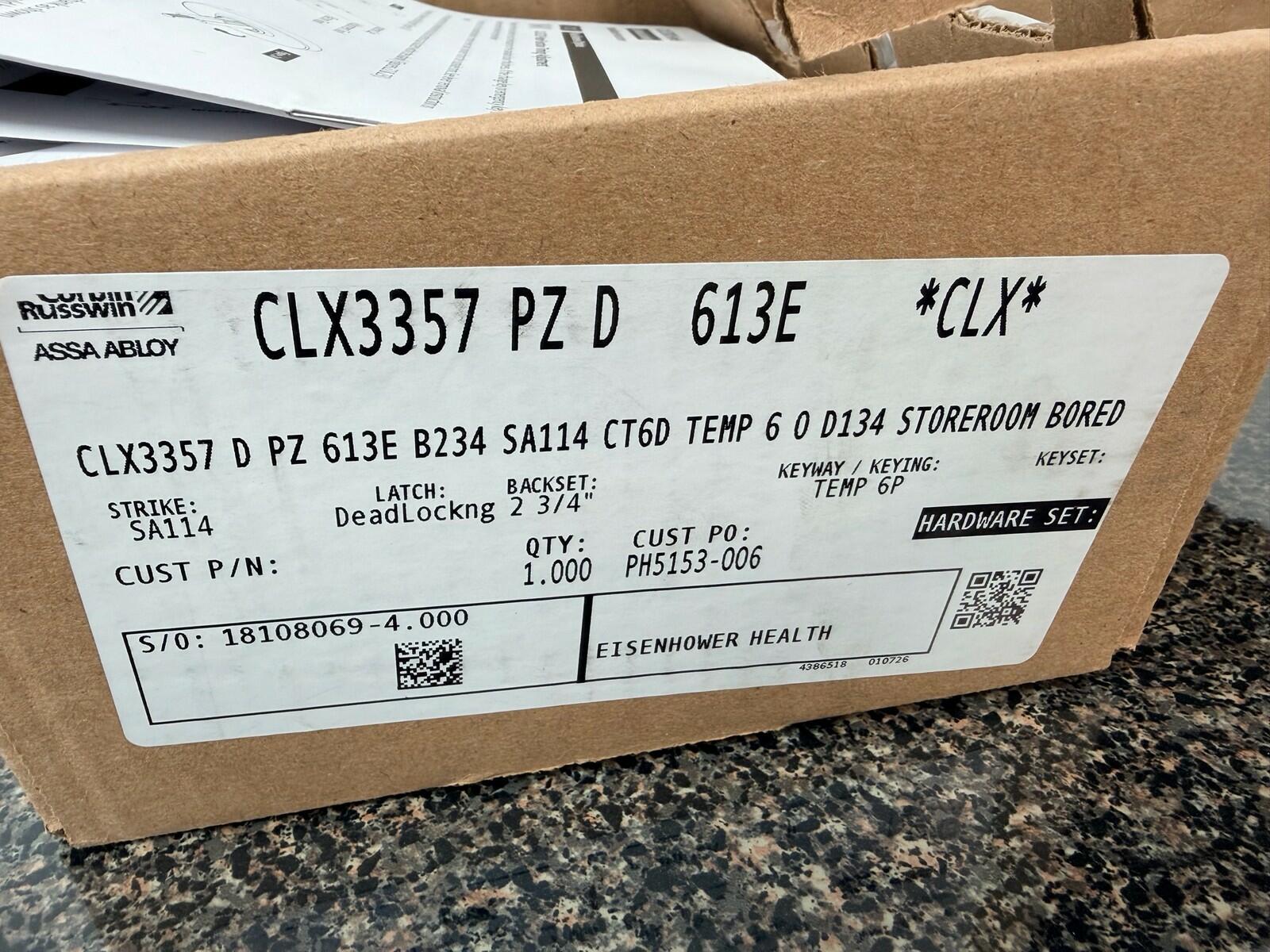 Russwin CLX3357 PZ D 613E Storeroom Lever Lockset 2 3/4" Backset