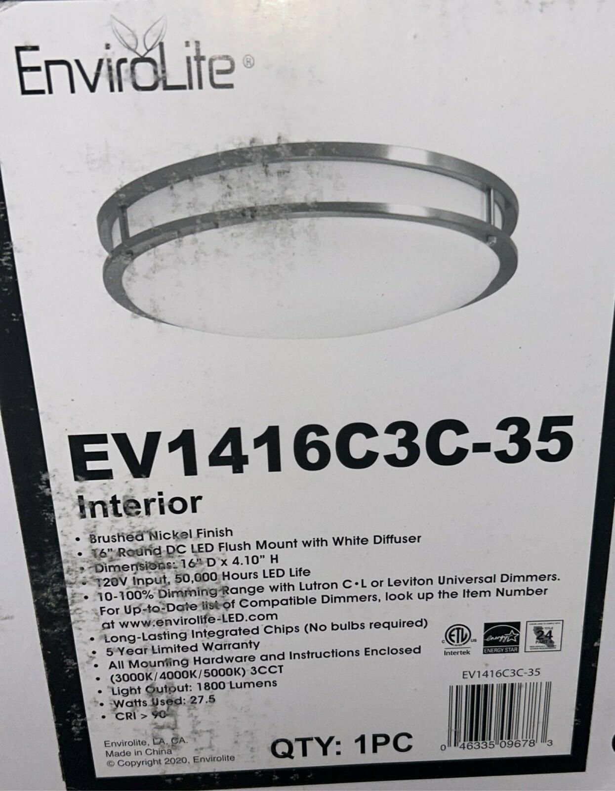 EnviroLite EV1416C3C-35 16" Brushed Nickel LED Round Flush Mount