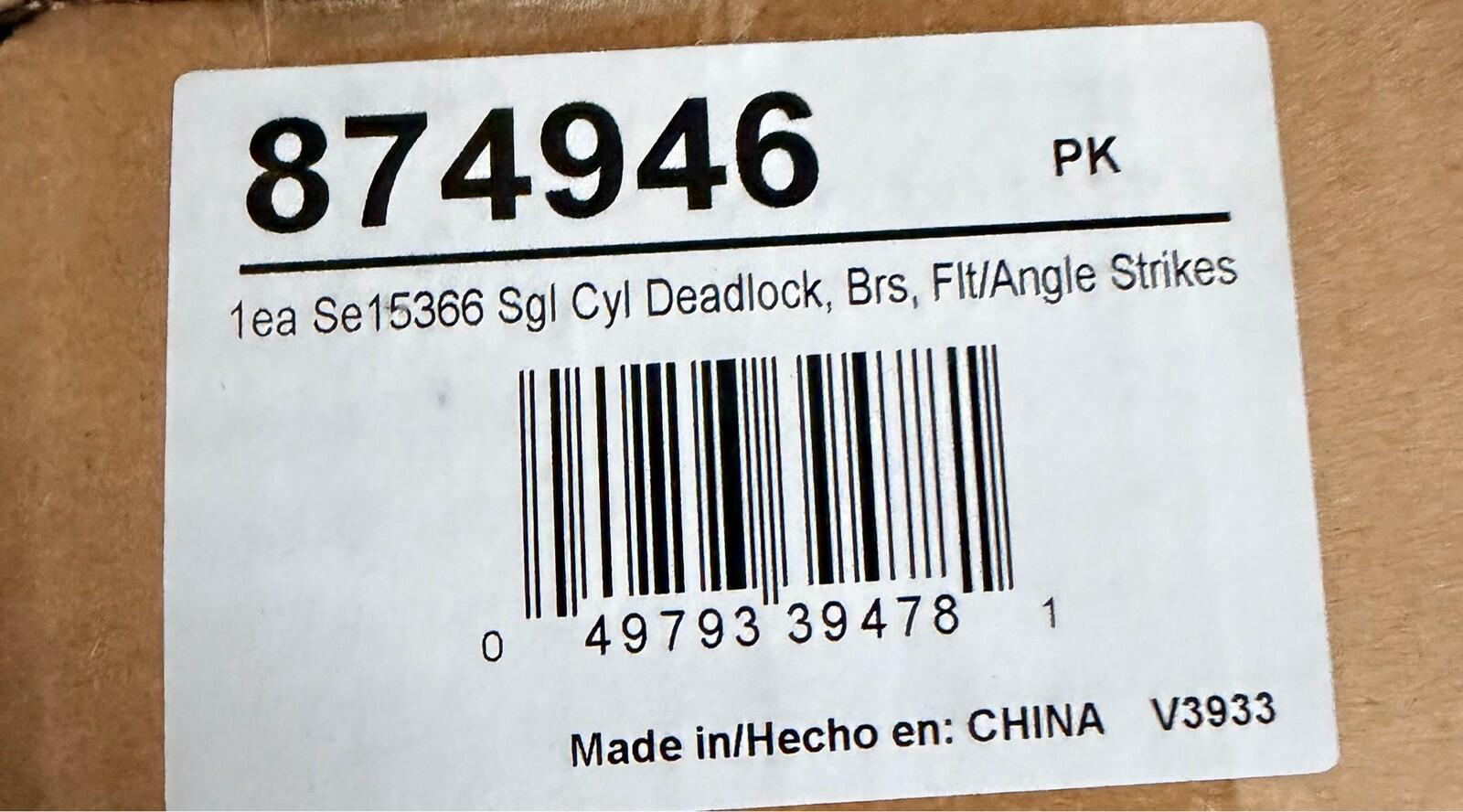 Segal Jimmy Proof Single Cylinder Deadbolt Lock Brass Finish