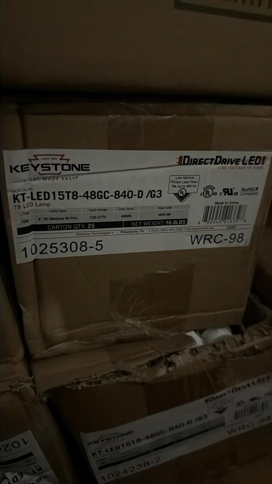 Keystone KT-LED15T8-48GC-840-D/G3 LED Tube 4000K 25 Pack